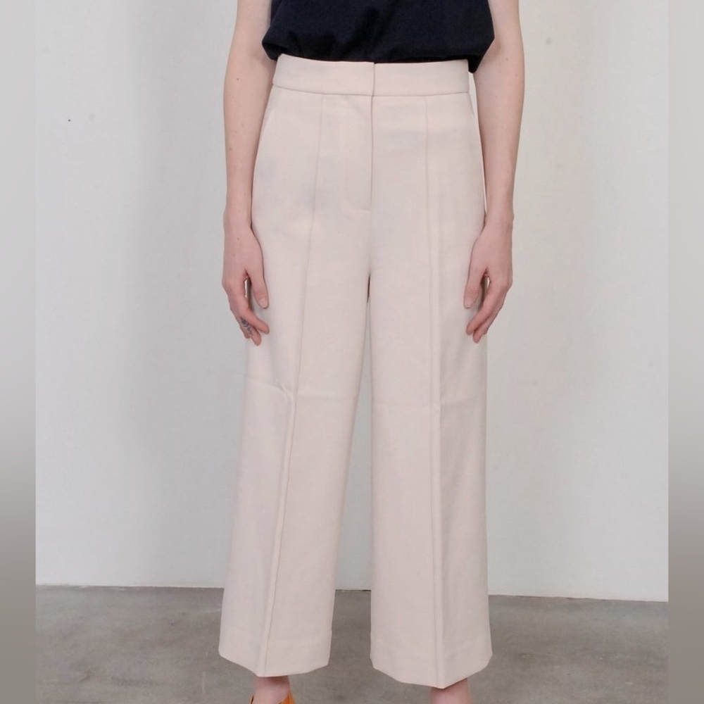 Tibi High Waisted Anson Pants Wide Leg Capri Size 6 Cream